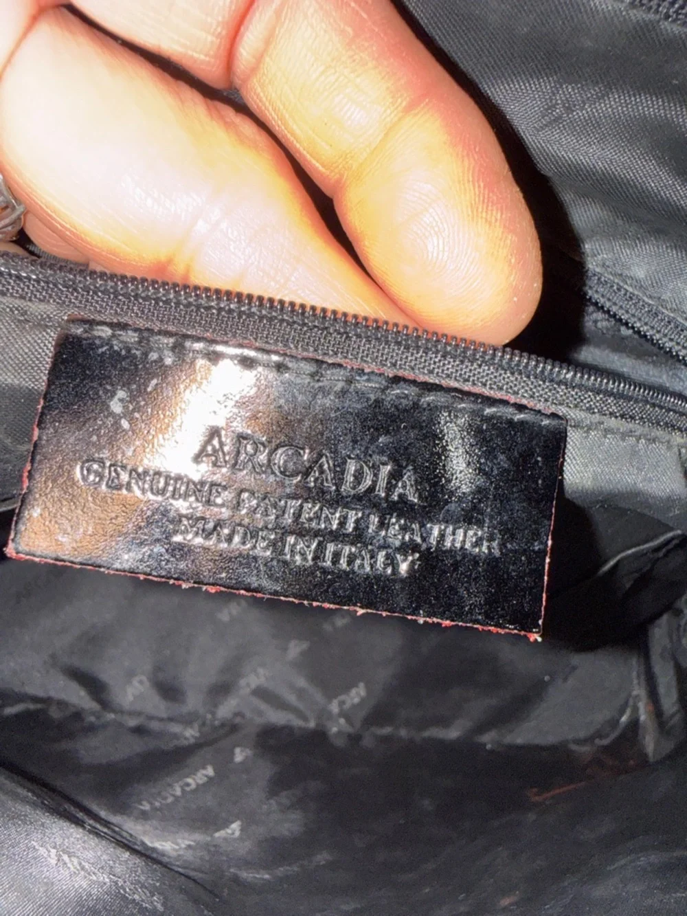 Arcadia Black Patent Leather Tote with Subtle Red Trim